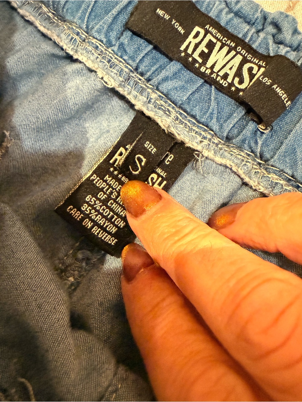 Rewash Chambray Wide Leg Pants S Pull On Drawstring Frayed Hem - Picture 4 of 10